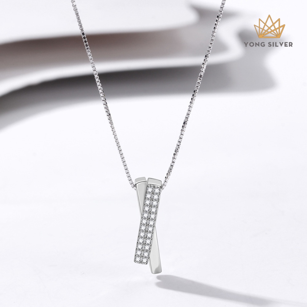 Dây chuyền nữ bạc 925 mạ vàng trắng Yong Silver mẫu Double Bar sang trọng quý phái freesize