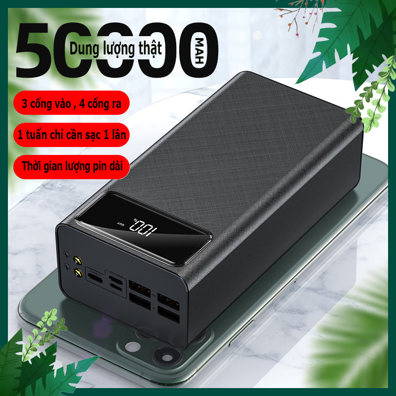 Sạc dự phòng  50000mAh màn hình hiển thị võ nhôm kim loại cao cấp chính hãng ​dành cho iPhone Samsung OPPO VIVO HUAWEI XIAOMI cục sạc dự phòng