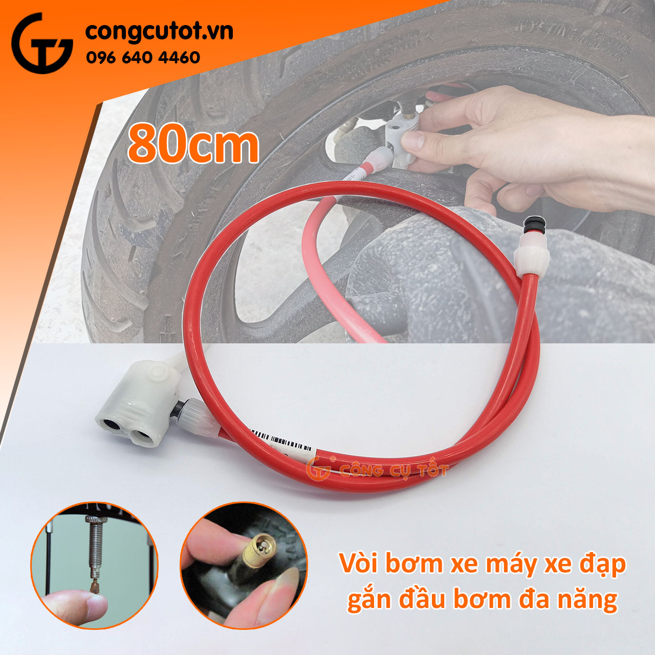 Dây bơm hơi xe đạp, xe máy kèm van 80cm