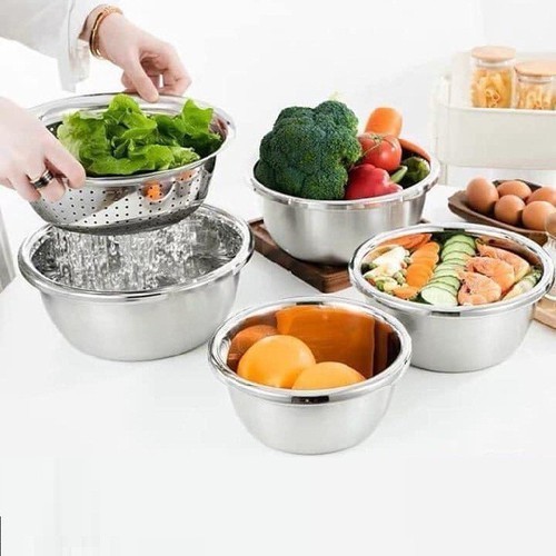 Bộ thau rổ inox 5 chiếc