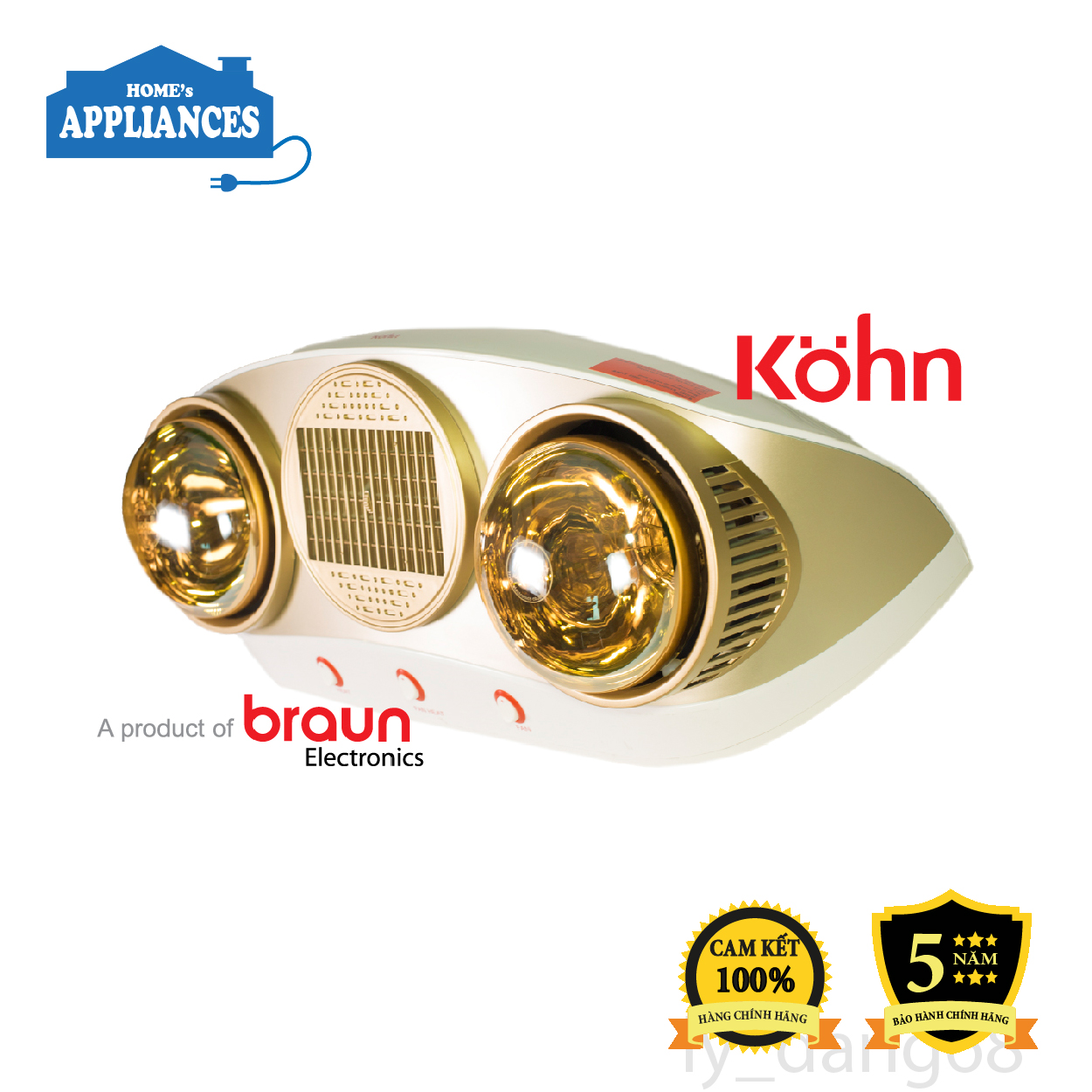 Đèn sưởi nhà tắm 2 bóng Braun KOHN LUXURY KU02PG ❤️Hàng chính hãng BH 5 năm❤️