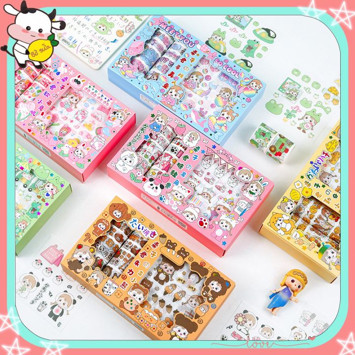 Washi Tape Cô Bé Dễ Thương Và Stickers Băng Keo Hình Dán Sticker Cute Anime Xinh Trang Trí Sổ Lưu Niệm Sổ Tay Góc Bàn Học WS1