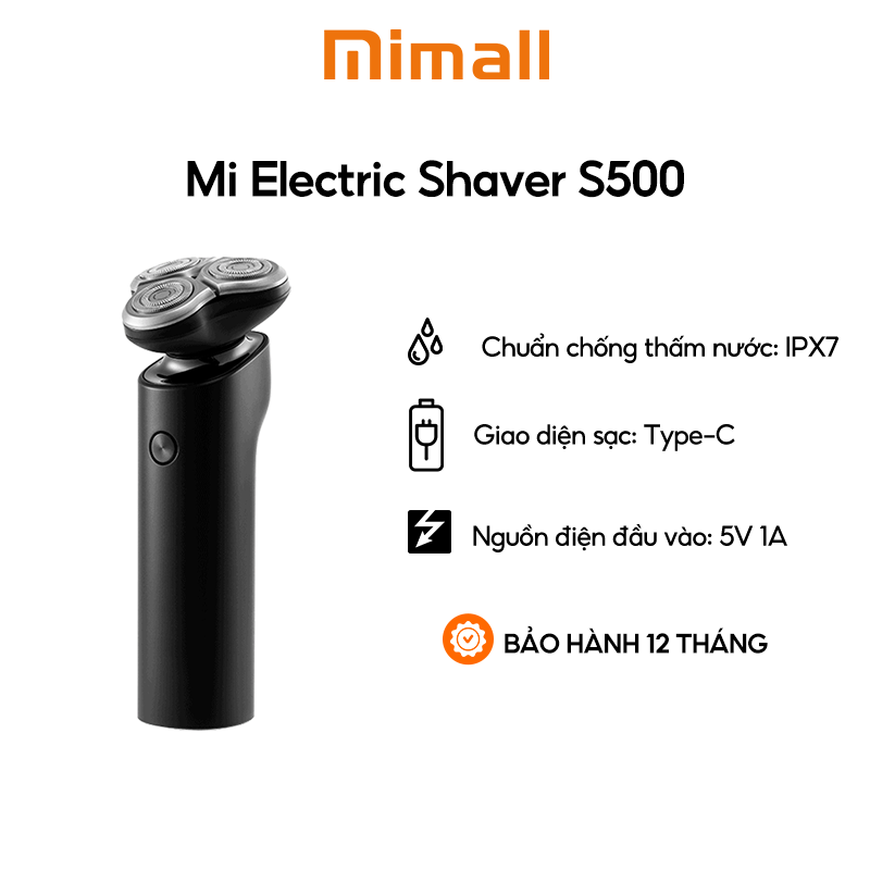 Máy cạo râu điện tử Xiaomi Smart Electric Shaver S500 - Chống thấm nước IPX7 | Cổng sạc Type-C | Thiết kế 3 mặt cắt và hệ thống xoay 360° | Hiển thị đèn LED - Bảo hành chính hãng 12 tháng