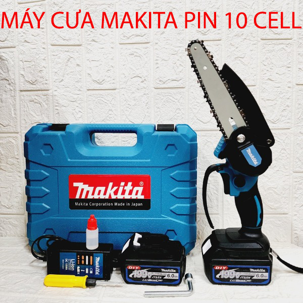 Máy cưa xích Makita 199V, máy cưa xích cầm tay mini makita Lam xích dài 18cm , lõi đồng 100%, pin 10 cell