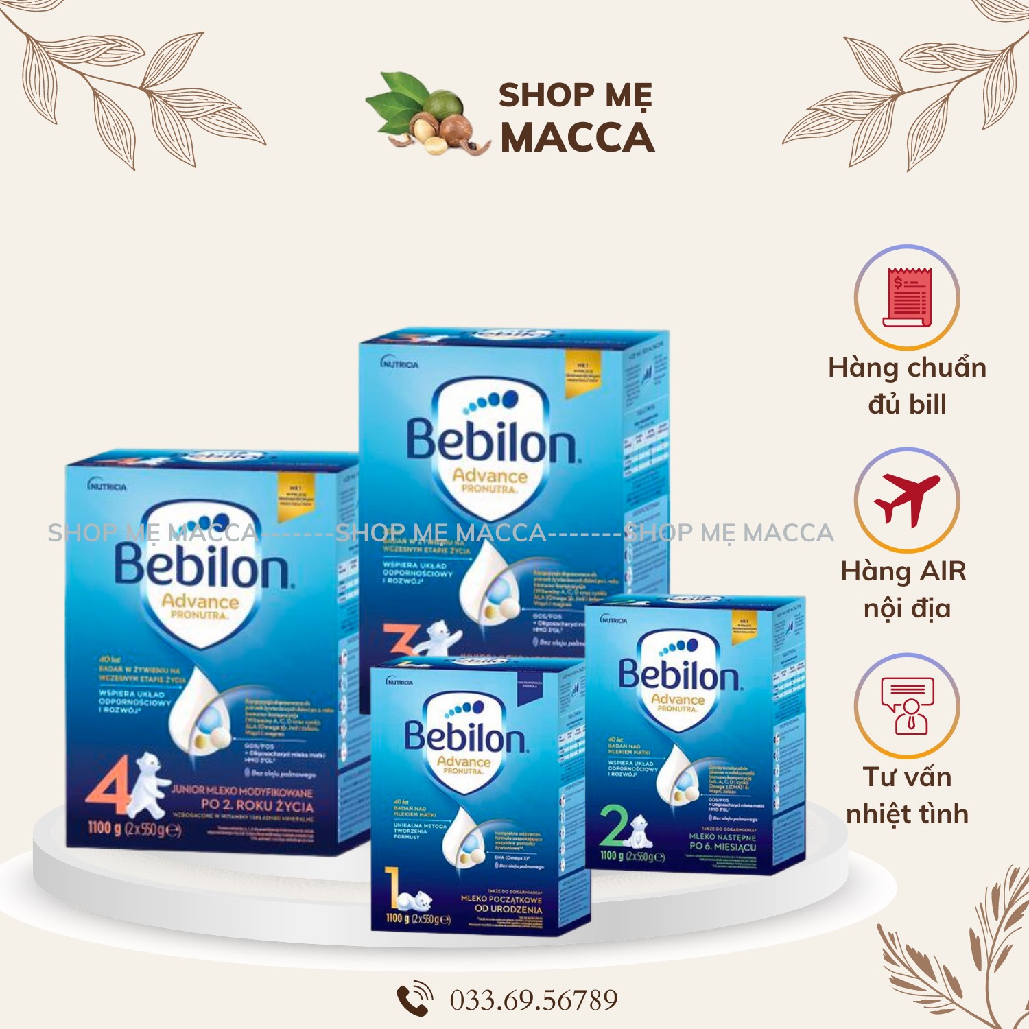Sữa Bebilon Hộp Giấy 1.100 gr 1-2-3-4 (Cam kết chính hãng)