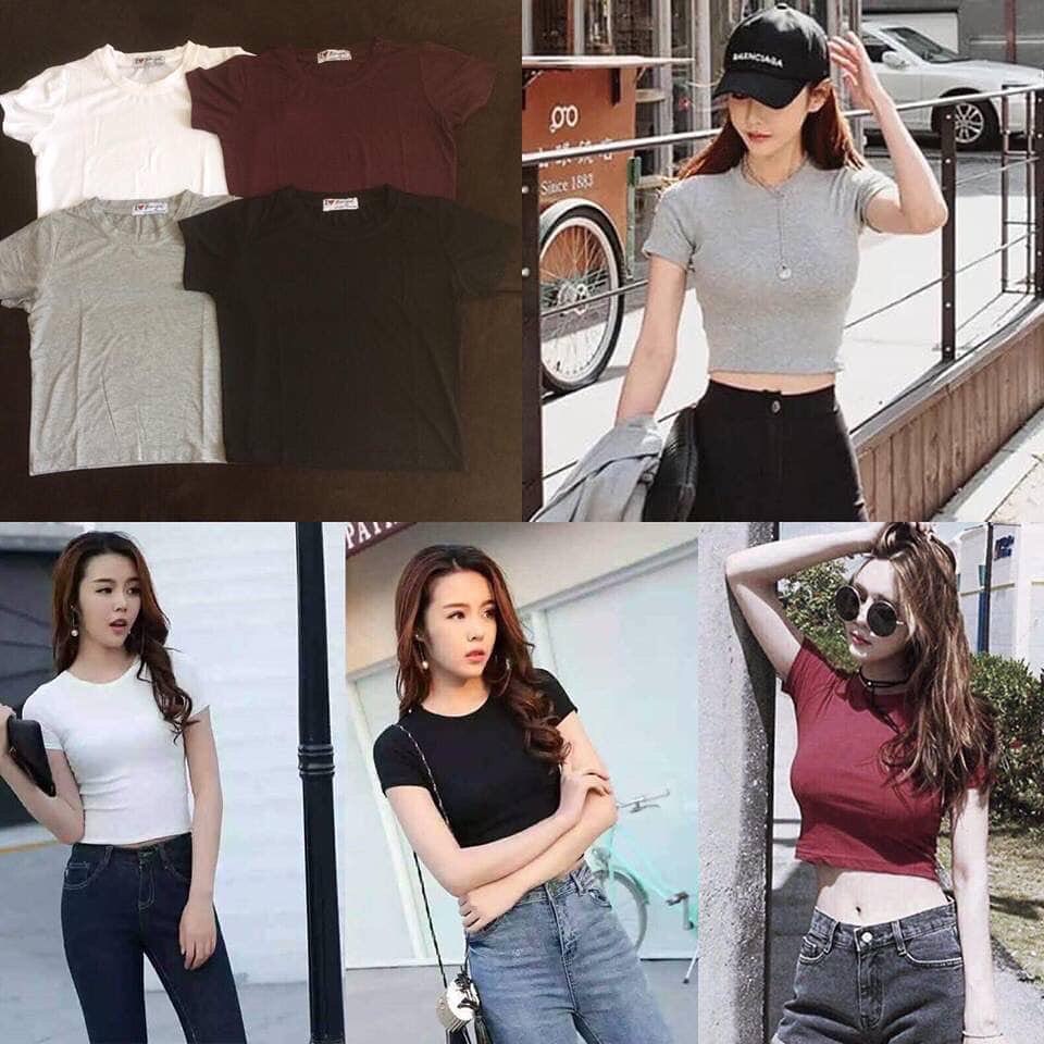Aó thun lụa croptop tay ngắn ôm body Thailand