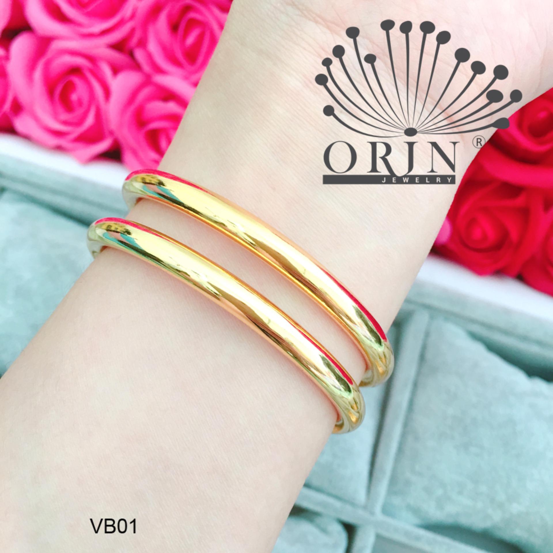 Bộ 2 chiếc vòng đeo tay, vòng bọng , vòng cặp có khóa dạng trơn màu 24 thiết kế cao cấp Orin V2180 - Long Tien