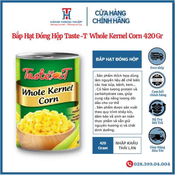 Bắp hạt đóng hộp taste -t - whole kernel corn 420 gram