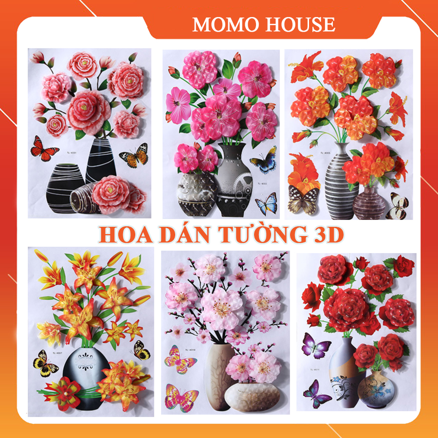 Tranh Dán Tường Dán Tủ Lạnh Trang Trí Hình Bình Hoa 3D, Có Kèm Keo Dán, Với 6 Mẫu Hoa Đẹp Nhiều Loại Đa Dạng