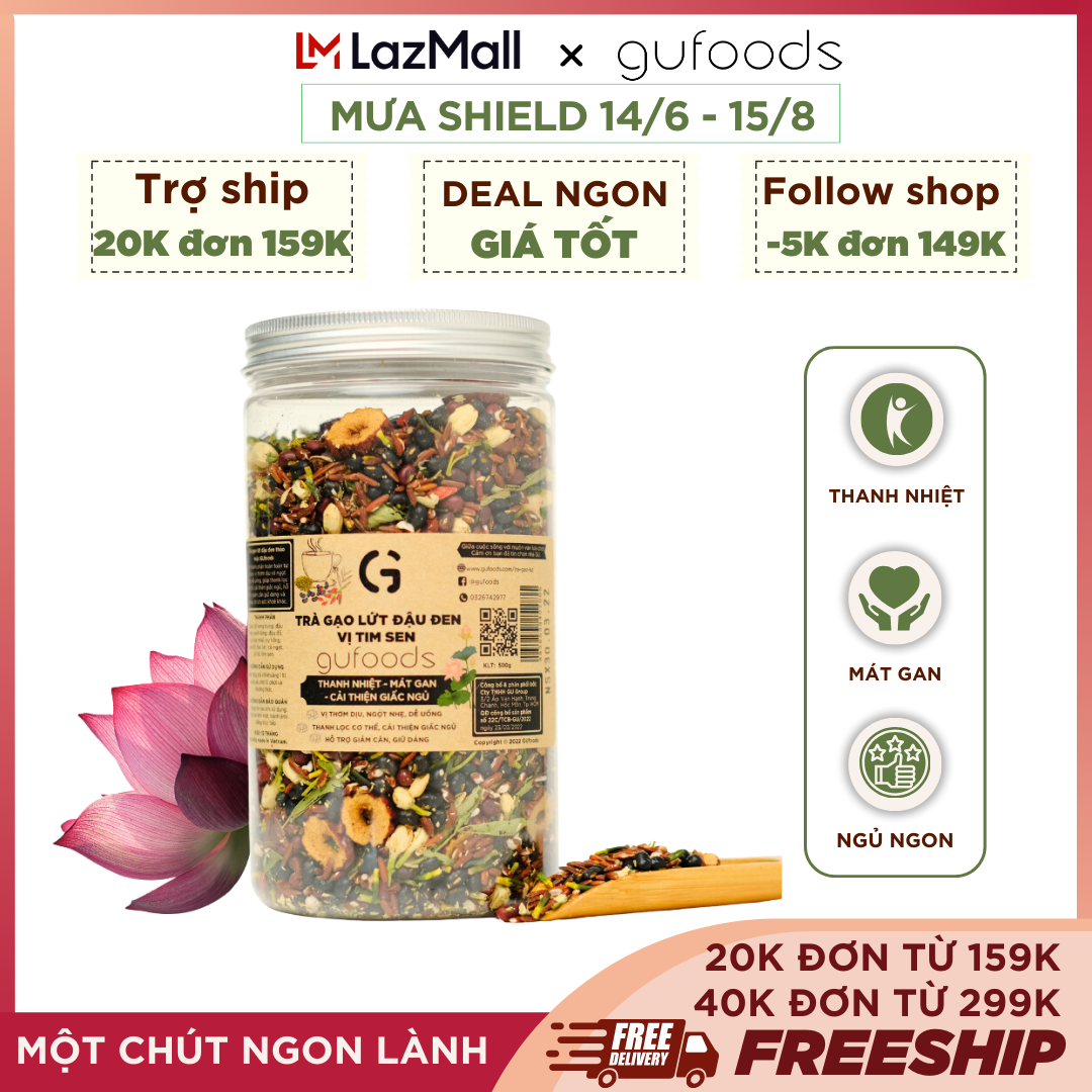 Trà gạo lứt đậu đen thanh nhiệt GUfoods - Tự nhiên, Healthy, Thanh lọc cơ thể, Mát gan, Cải thiện giấc ngủ, Đa dạng hương vị