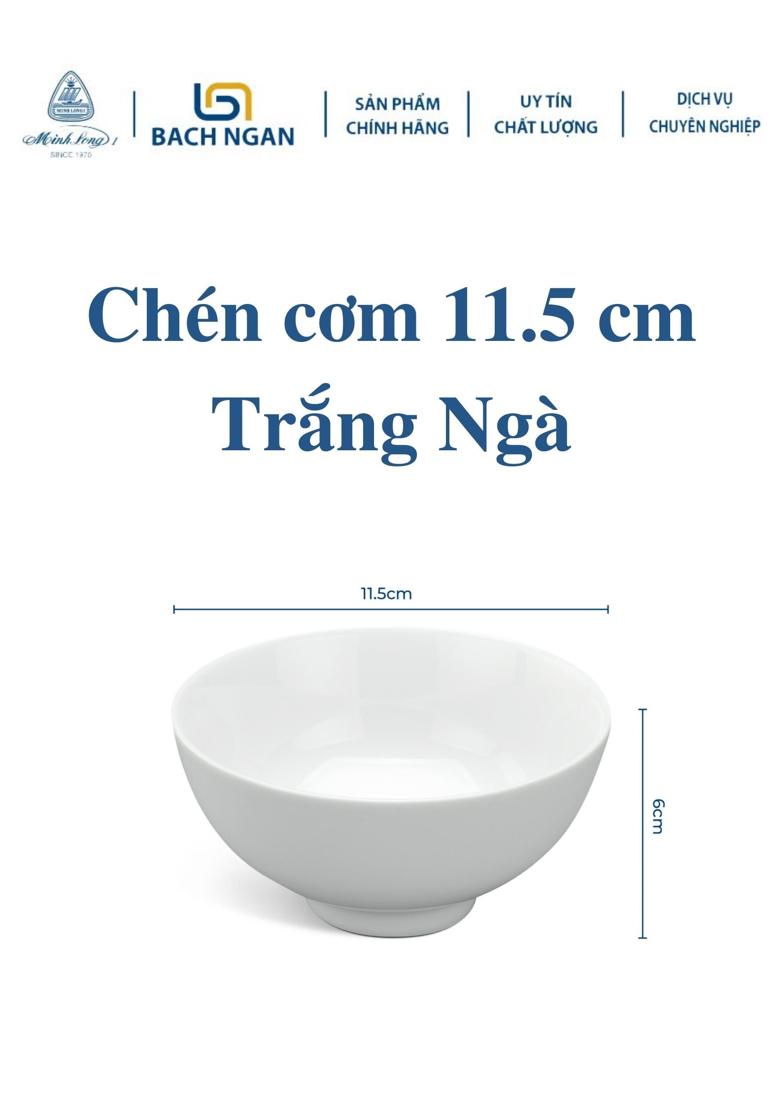 Bộ 10 chén sứ cao cấp Minh Long 11.5cm Jasmine Everyday dùng để ăn cơm cho gia đình, phủ men cao cấp