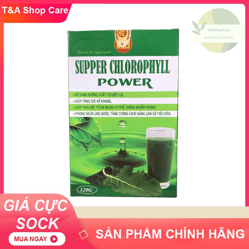 Bột diệp lục supper chlorophyll power (120g) [ sản phẩm công ty nct3 ], hỗ trợ cho gười bị thiếu chất xơ từ diệp lục và rau xanh, tiêu hóa kém, hấp thụ kém