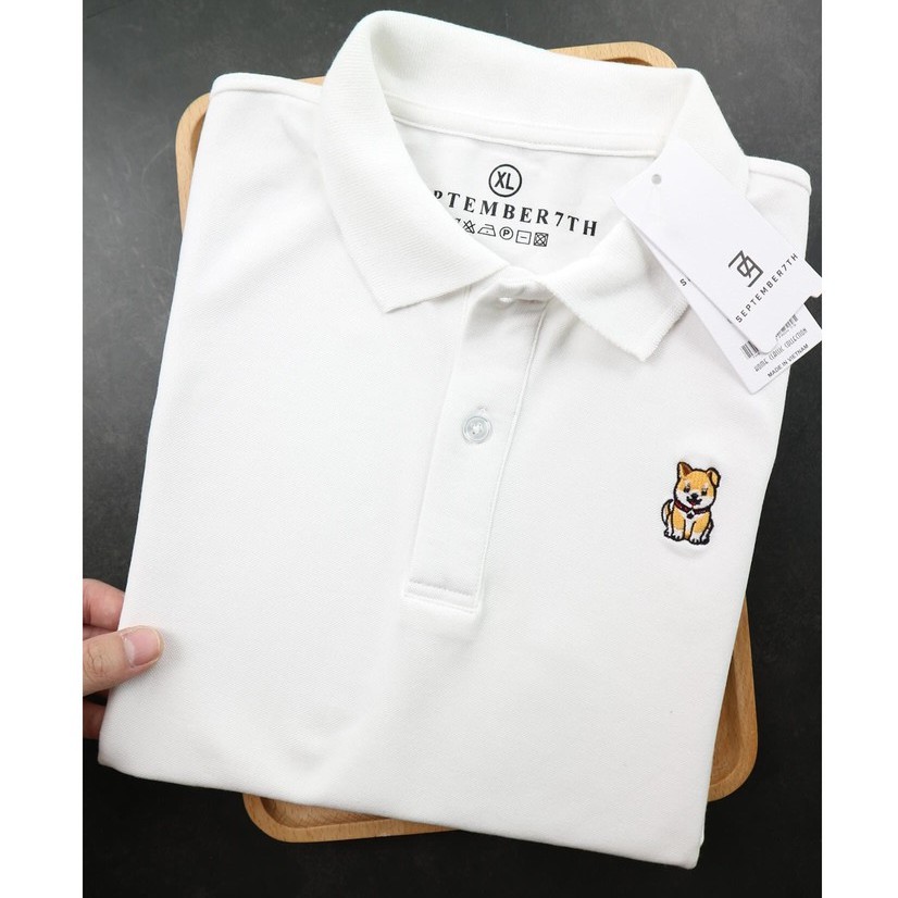 (ảnh thật) áo polo nam, áo thun cộc tay thêu hình cún, cổ bẻ, chất liệu cotton cá sấu thoáng mát, thời trang nam lịch lãm, trẻ trung, AMME