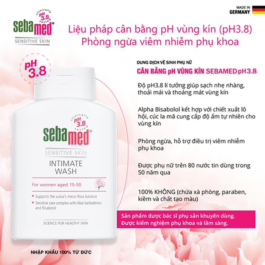 Dung dịch vệ sinh phụ nữ sebamed feminine intimate wash ph 3.8