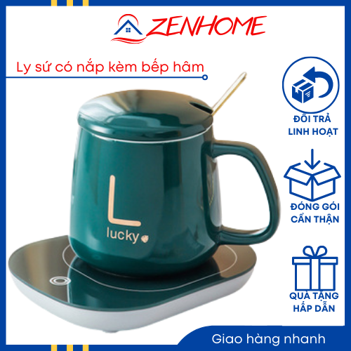 Ly sứ có nắp kèm bếp đun giữ nhiệt cốc chưng yến hâm cháo pha trà đa năng sang trọng