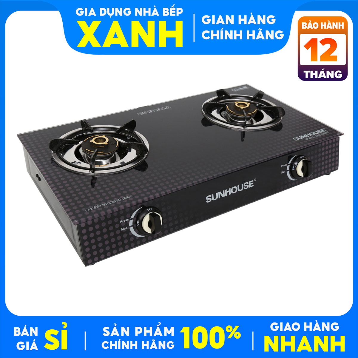 Bếp gas đôi tiết kiệm gas SUNHOUSE SHB3366MT Mới 100% chính hãng- tiết kiệm gas+Tặng dây gas