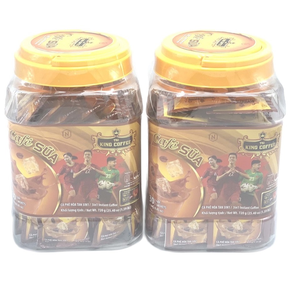 (Combo 02 Hũ) Cà phê hòa tan 3in1 King Coffee Hũ( Hộp) Nhựa 30 Gói x 24 gam