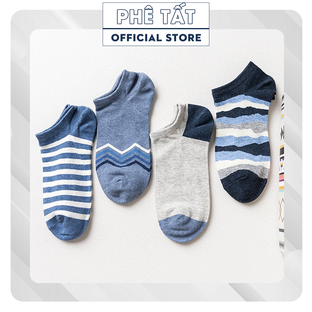 Bộ 4 đôi tất cổ ngắn vớ cổ ngắn cho nam hãng Caramella chất liệu cotton khử mùi kháng khuẩn chống hôi chân 53534 PHÊ TẤT