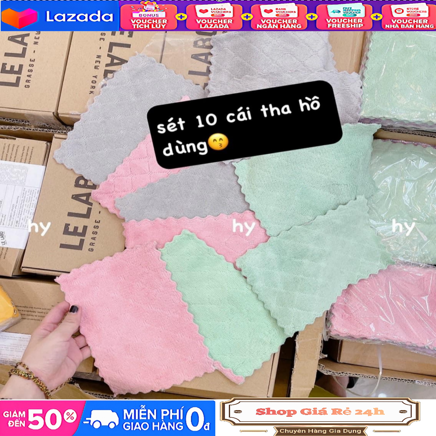 COMBO 10 KHĂN LAU ĐA NĂNG 2 MẶT VIỀN ZICZAC - SIÊU THẤM HÚT