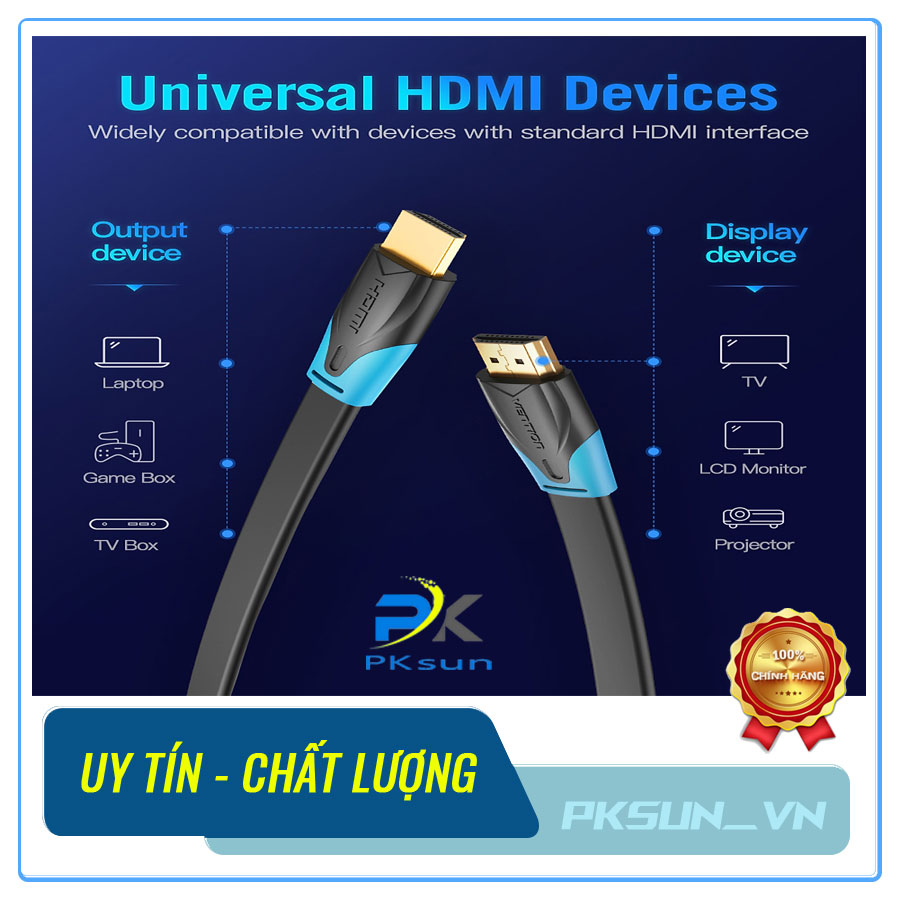 Cáp HDMI Vention VAA B02 dạng cáp dẹt - Hàng chính hãng, pksun
