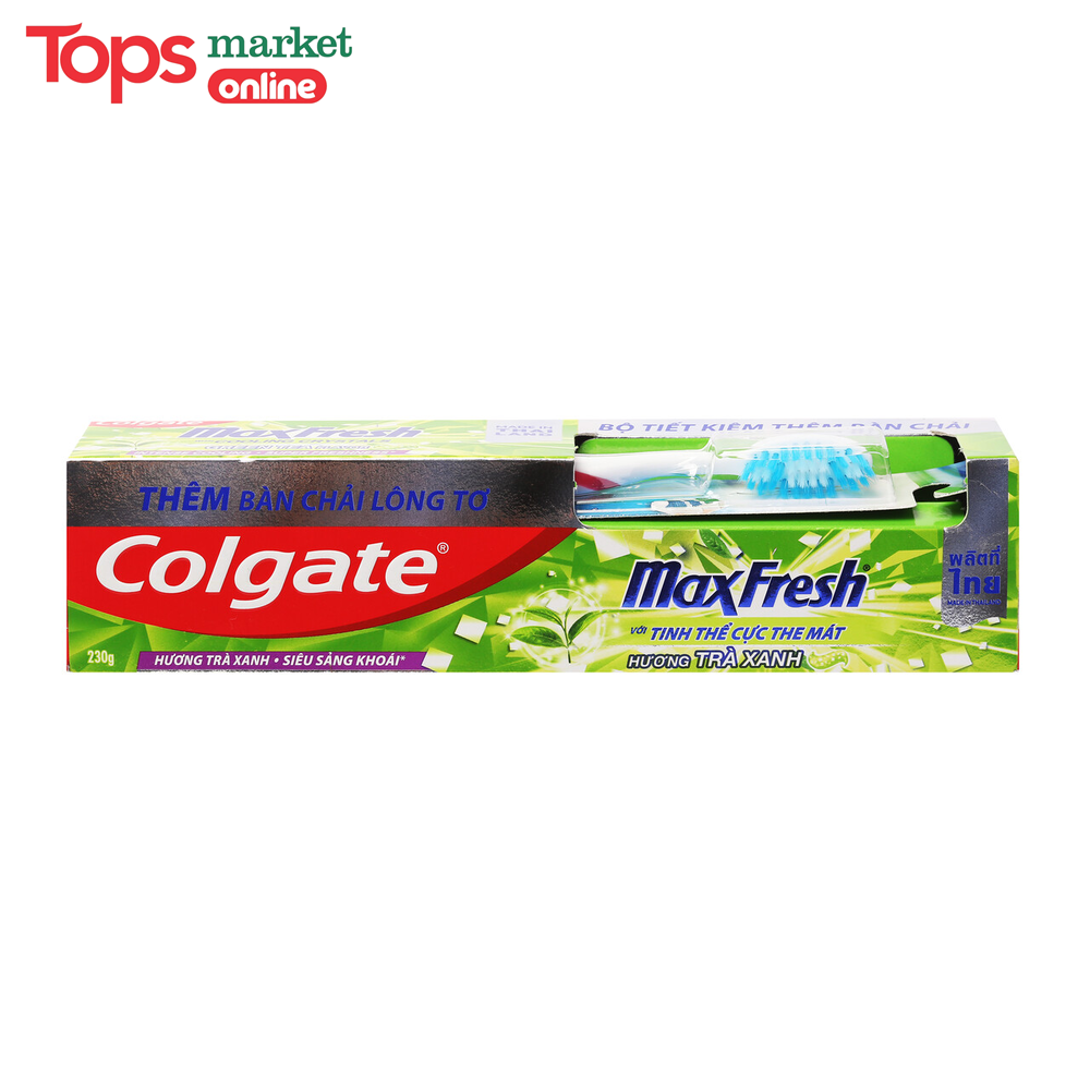 Bộ kem + bàn chải đánh răng colgate maxfresh trà xanh 230g - siêu thị tops market