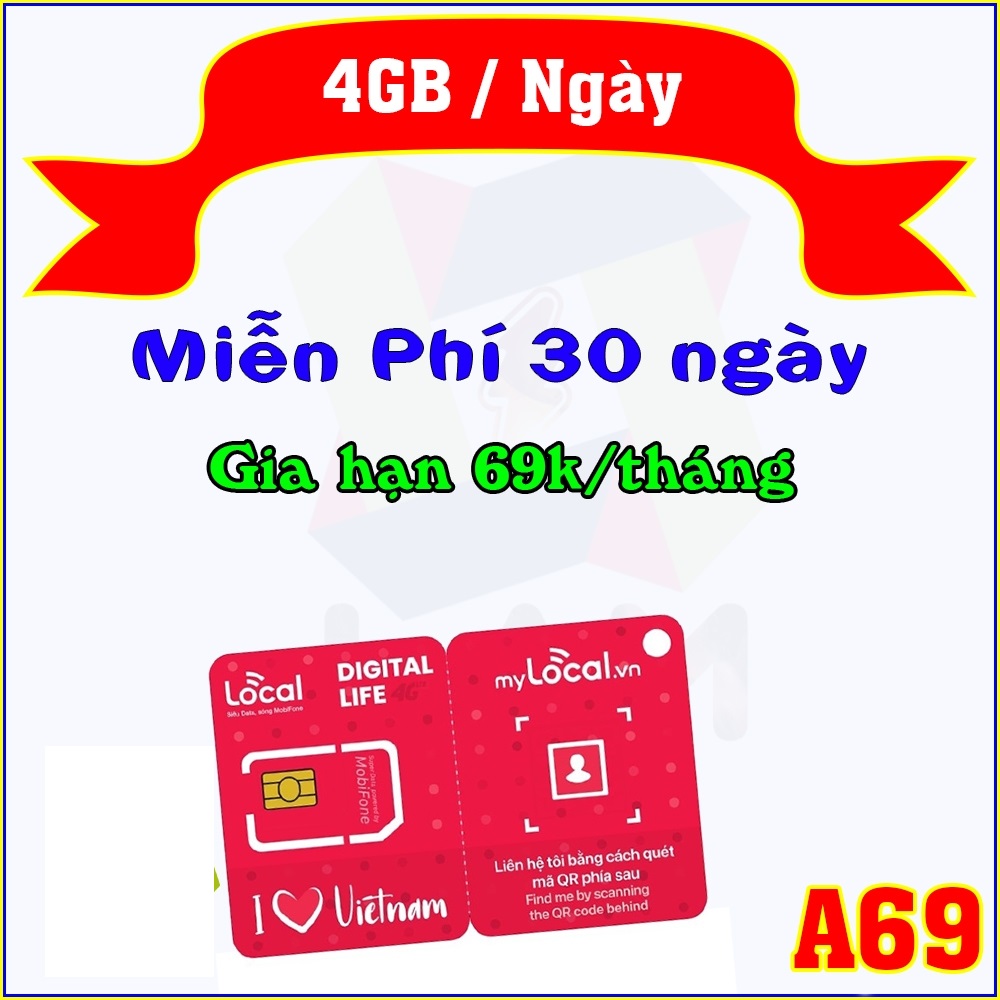 FREESHIP - CHƯA KÍCH HOẠT. Sim Local Gói A69, A89 , Skjy69A  , Sky89C Mobifone 4G Free 3GB/Ngày tốc 