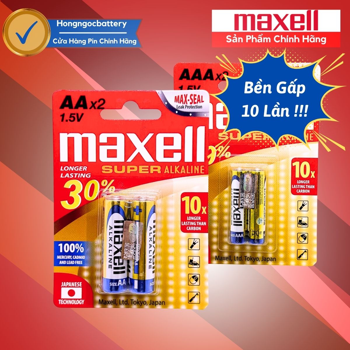 Vỉ 2 viên pin aa , aaa maxell super alkaline pro 1,5v chính hãng