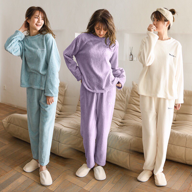 Bộ nỉ bông lông cừu gân tăm dstudio dành cho bạn nữ siêu mềm siêu ấm áp