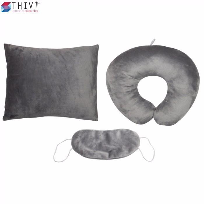Combo gối tựa lưng, gối kê cổ chữ u và bịt mắt văn phòng
