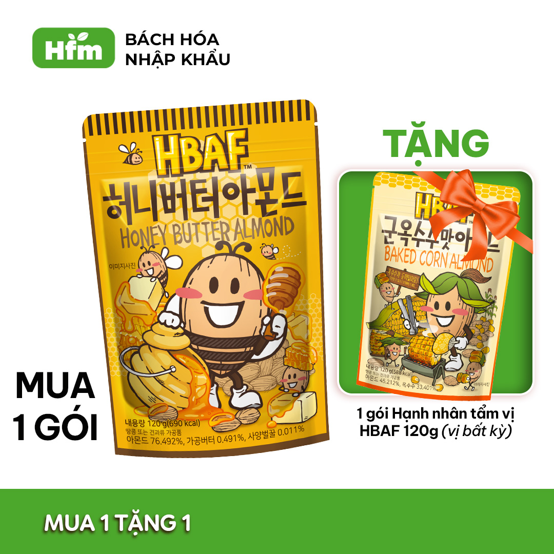 [MUA 1 GÓI TẶNG 1 GÓI NGẪU NHIÊN DATE T10.2024] Hạt Hạnh Nhân Tẩm Vị Hàn Quốc HBAF 120G Nhiều Vị Lựa Chọn Nhập Khẩu Hàn Quốc