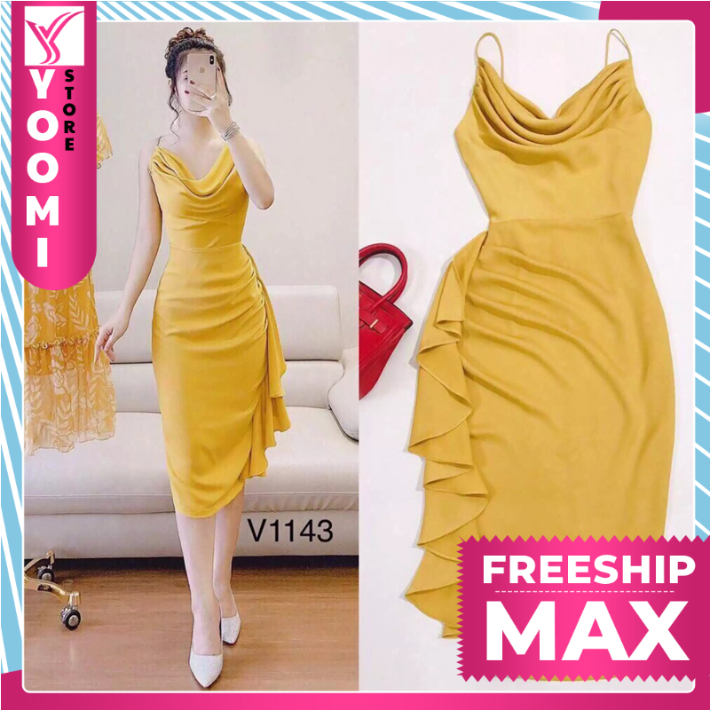 Đầm xếp ly cánh tiên cổ đổ siêu xinh thời trang yoomi