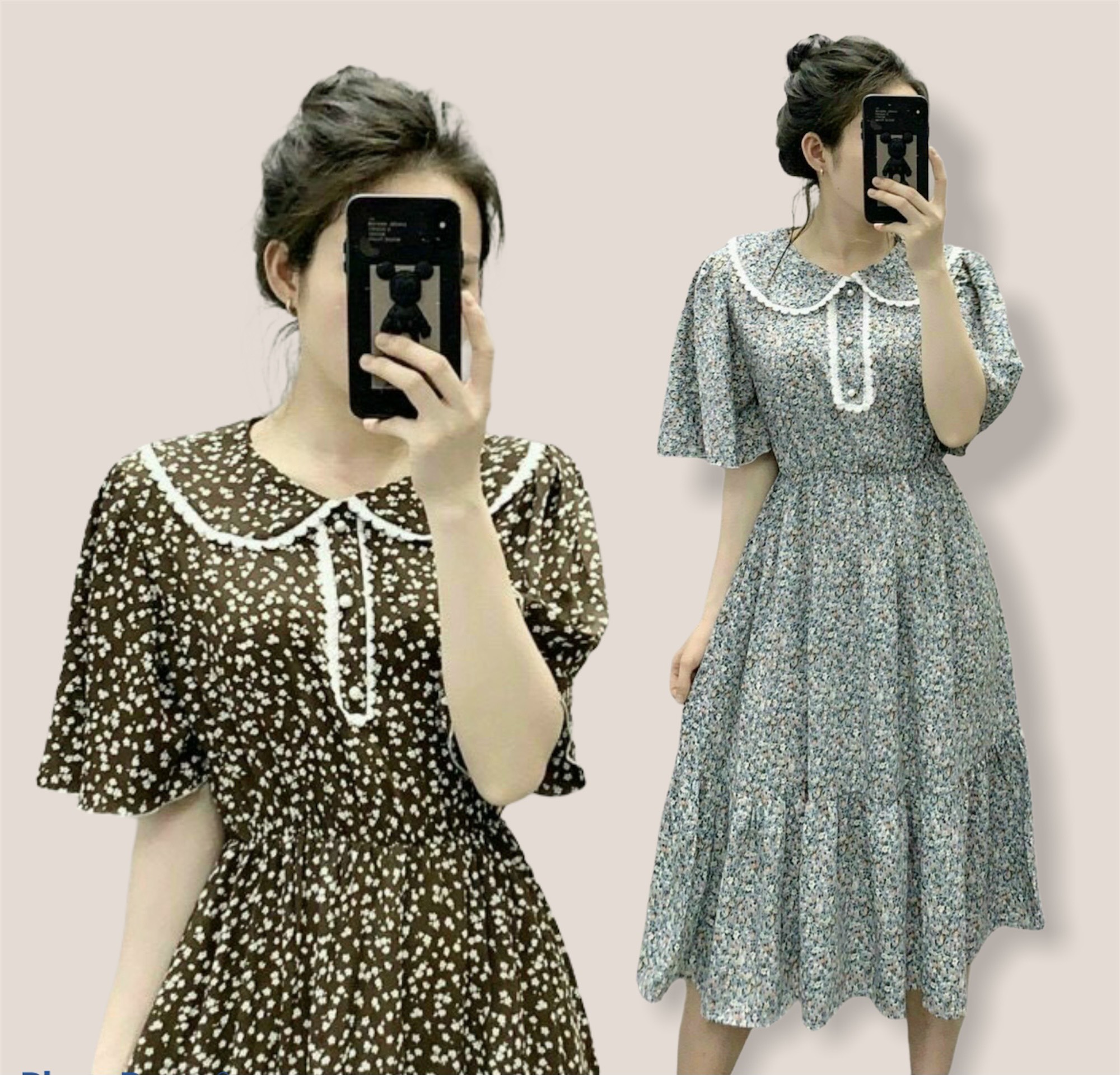 Đầm hoa nhí, váy hoa nhí vintage cổ tròn phối nút Freesize 57kg (nhiều màu)