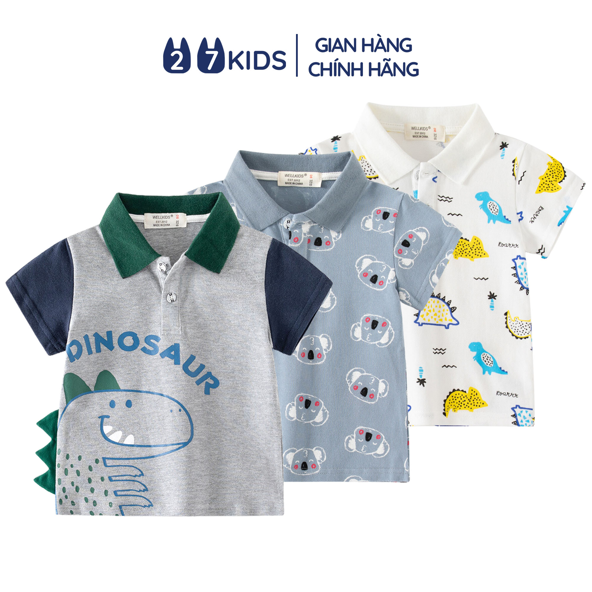 Áo Polo bé trai ngắn tay 27Kids WELLKIDS áo thun sơ mi cộc nam cho trẻ từ 2-8 tuổi BSPO9