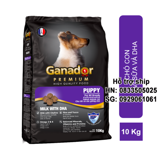 10Kg Thức ăn cho chó Ganador puppy vị sữa & DHA - Thức ăn hạt cho chó con dưới 1 tuổi - HANPET HCM
