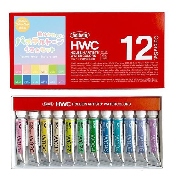 Bộ màu nước tone pastel dễ thương hãng Holbein, 12 màu, 5ml/tuýp