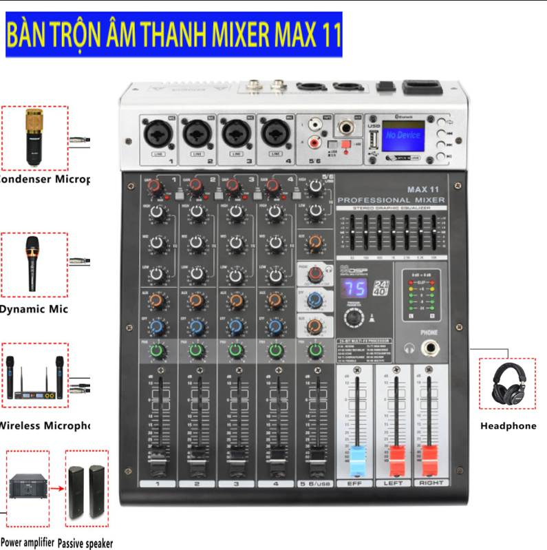 [GIẢM SỐC] Mixer Max 11,Mixer Karaoke Gia Đình,Bàn Mixer Giá Rẻ Mixer Số Âm Thanh Chuyên Nghiệp Cho 