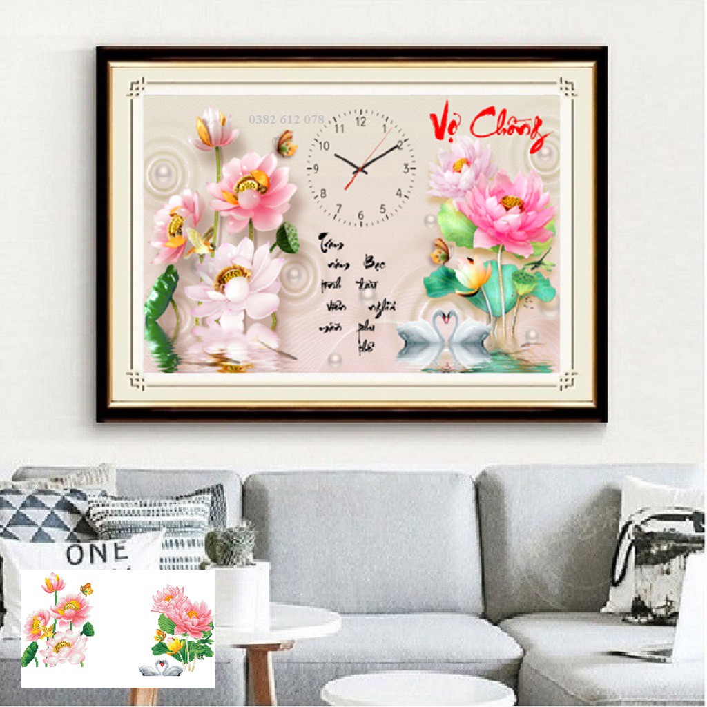 Tranh thêu chữ thập đồng hồ vợ chồng
