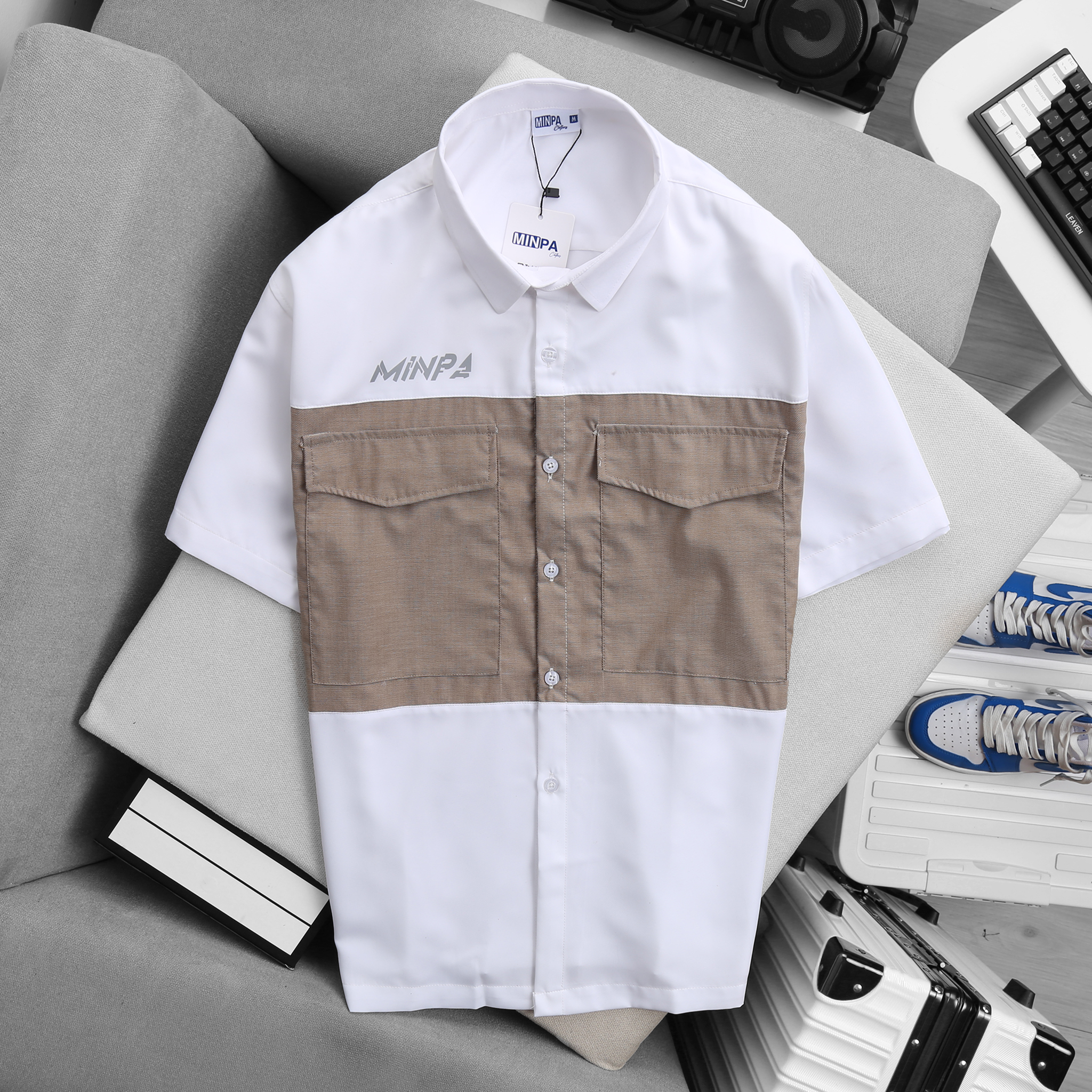 Áo sơ mi form rộng Local Brand Minpa phối ngực