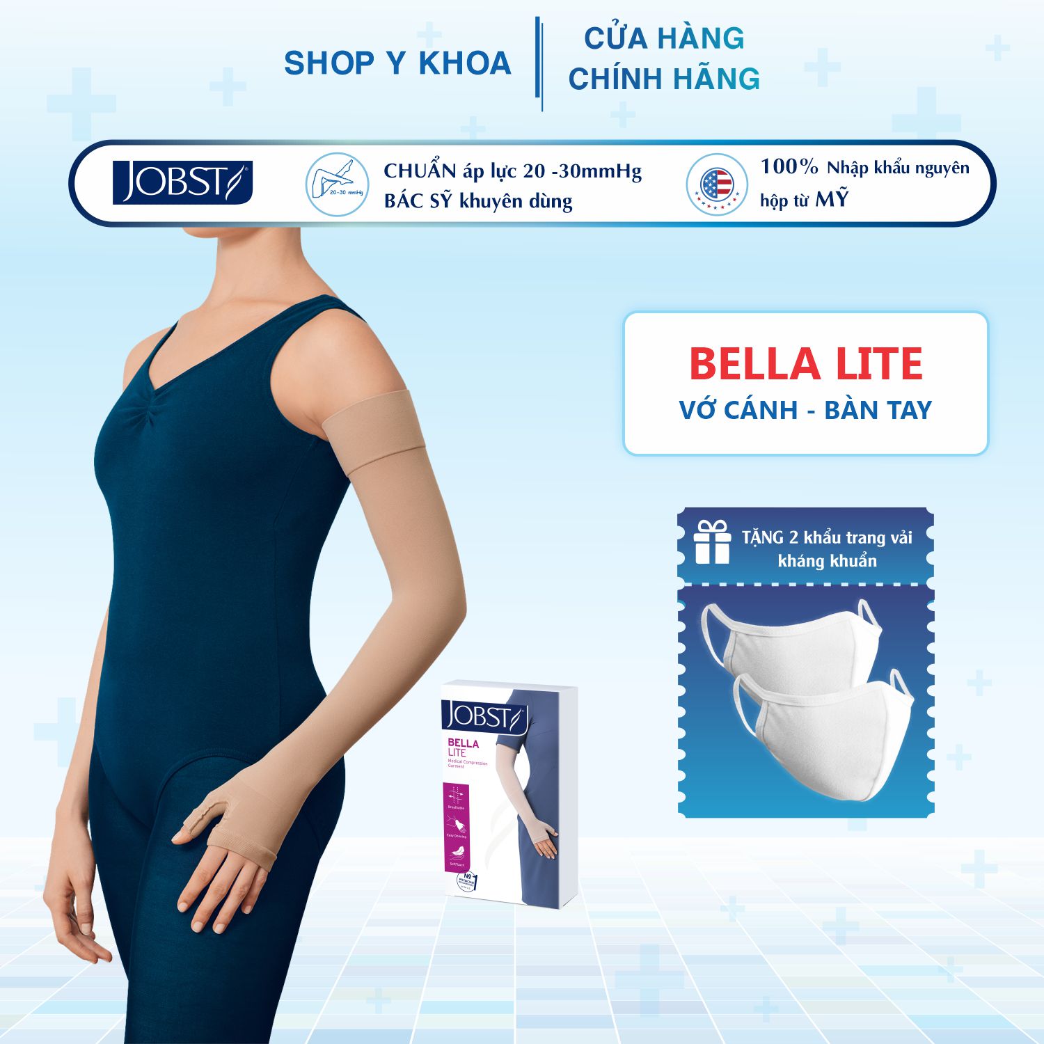 [CÓ QUÀ TẶNG] Vớ Cánh - Bàn Tay Phù Bạch Huyết JOBST Bella Lite, Áp Lực Chuẩn 20-30mmHg, Màu Da