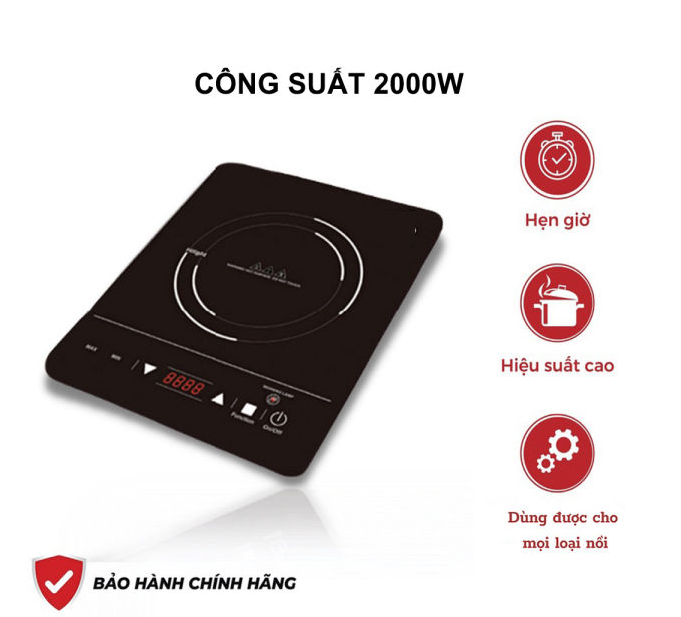 Bếp điện từ đơn công suất 2000W, Nồi điện đa năng điều khiển cảm ứng, tự động ngắt an toàn