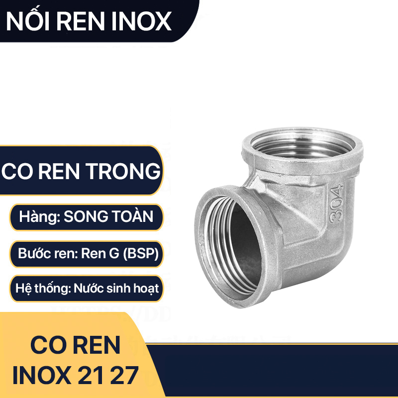 Co Inox 21 27, Co Hai Đầu Ren Trong Inox 201