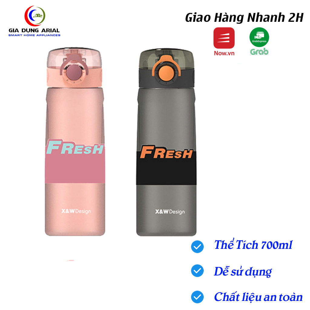 Bình Nước Nhựa Trong Suốt FRESH Dung Tích 500ml & 700ml Có Nút Bấm Tiện Lợi - Bình Nước Tập Gym Cao Cấp, Bình Đựng Nước Thể Thao, Bình Nước Nhựa Cho Mọi Lứa Tuổi, Chai Đựng Nước Cho Học Sinh Thể Tích 700ml
