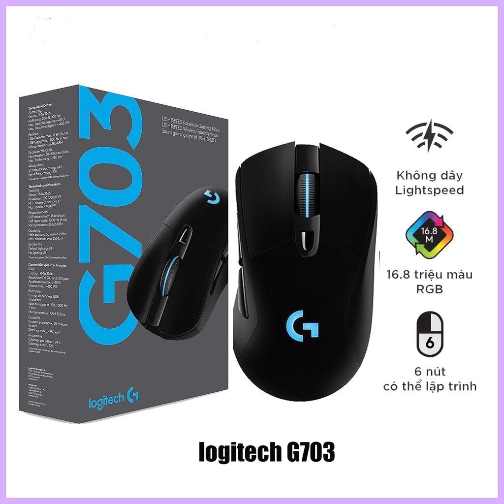 Chuột game không dây lightspeed rgb logitech g703 hero-pin sạc,chuột chơi game không dây logitech g703 hero thế hệ mới ... .hàng cao cấp .