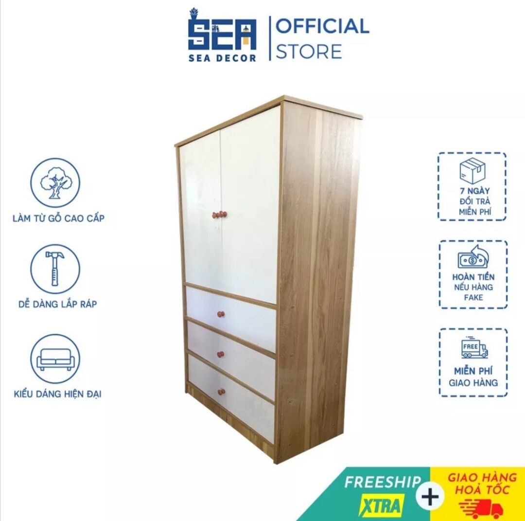 Tủ gỗ đựng đồ, quần áo trẻ em. Mẫu 1: 120 x 40 x 30cm. Mẫu 2: 120 x 60 x 30cm. MDF cao cấp. Có thanh treo đồ. Đã khoan sẵn lỗ, lắp ráp đơn giản (QK-45)