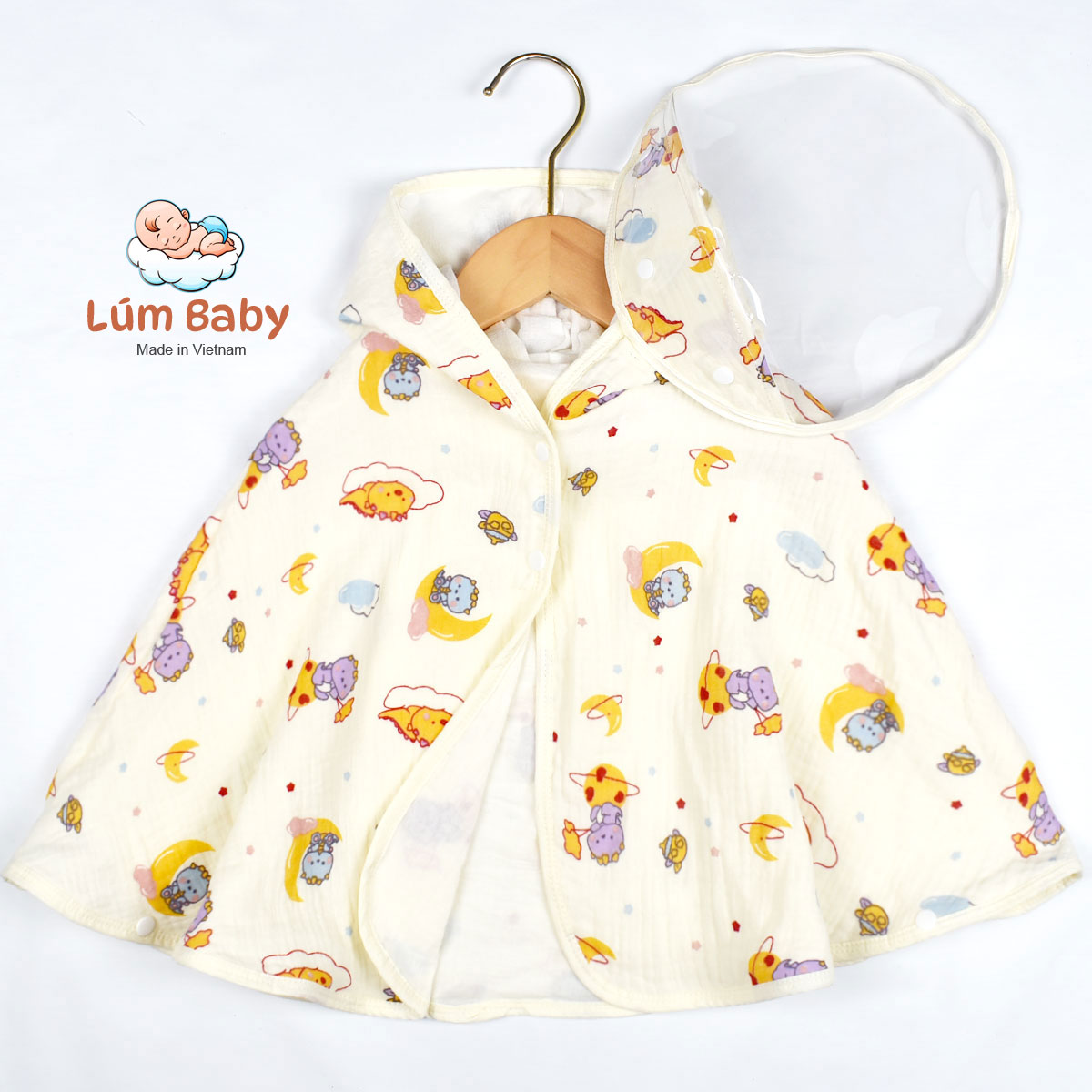 Áo choàng cho bé 3 lớp Xô Muslin kèm kính chắn gió, chắn bụi, Áo choàng chống nắng cho bé LumBaby