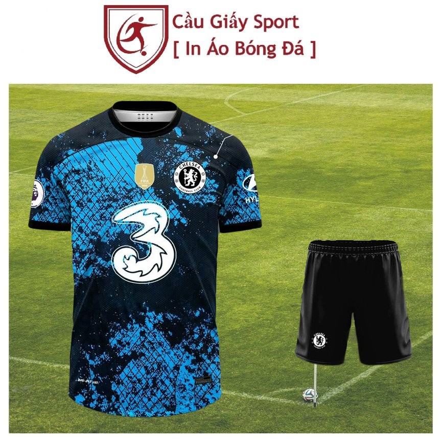 Áo bóng đá clb chelsea màu xanh dương đen - vải mè thái