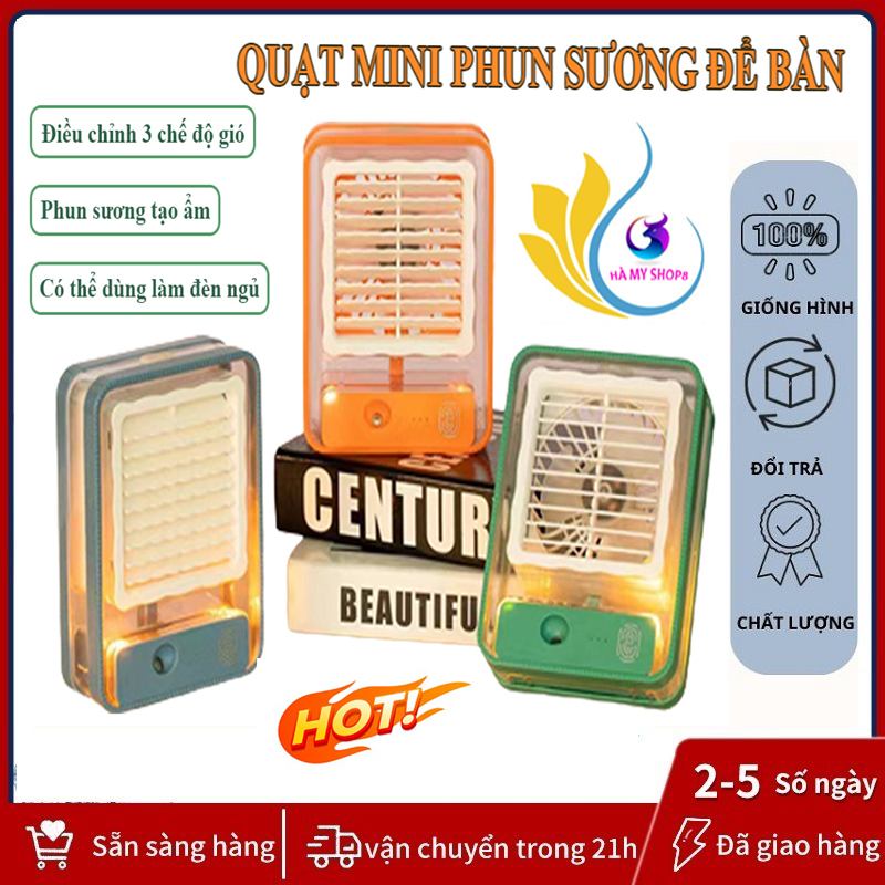 Quạt mini để bàn phun sương,quạt tích điện để bàn mini,quạt điện mini,quạt điều hòa mini,quạt mini hơi nước mini để bàn quạt cầm tay kèm phun sương 2in1 ba tốc độ gió, cảm ứng vân tay bình chứa dung tích 150ml