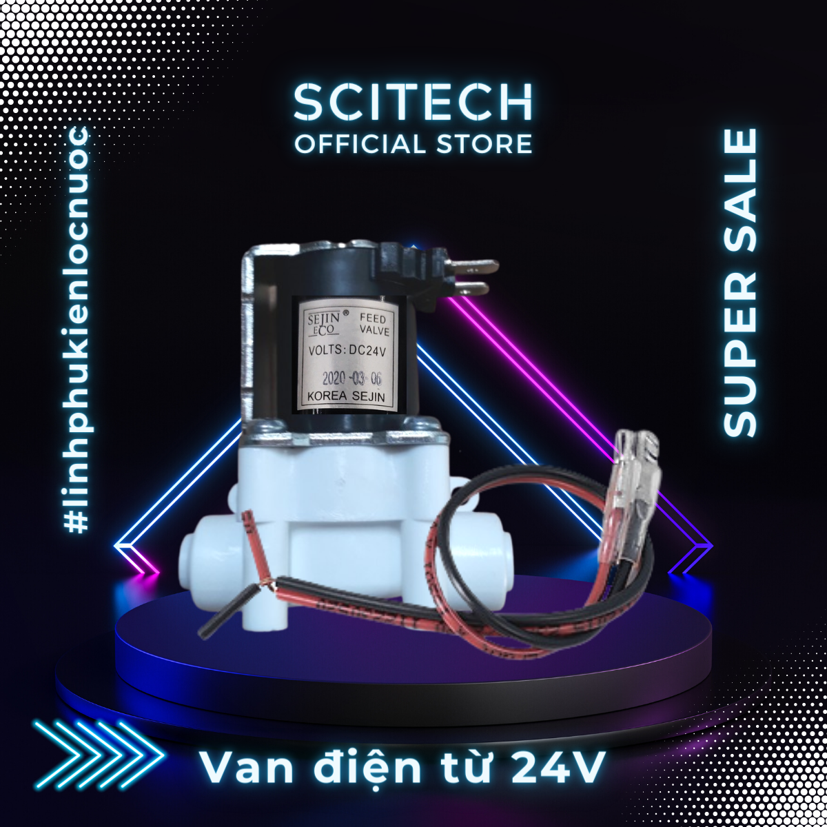 Van điện từ 24V nối nhanh kèm dây điện dùng trong máy lọc nước - Scitech Water