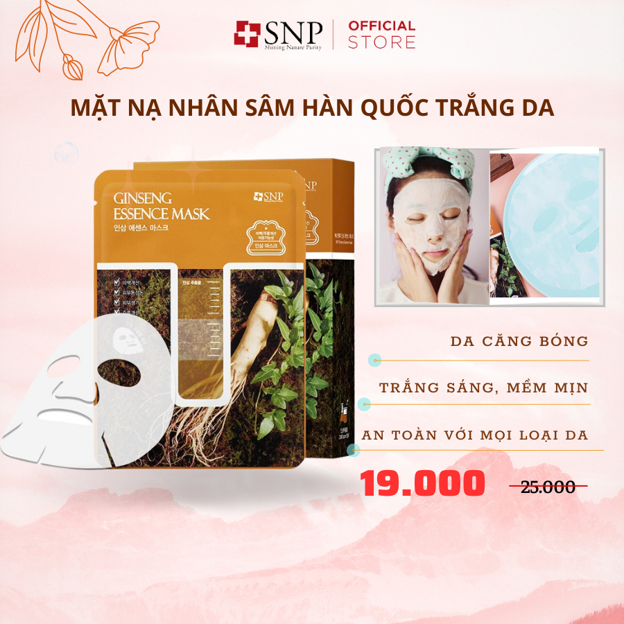 BỘ MẶT NẠ DƯỠNG DA TRẮNG SÁNG TINH CHẤT NHÂN SÂM CAO CẤP HÀN QUỐC - SNP GINSENG ESSENCE MASK