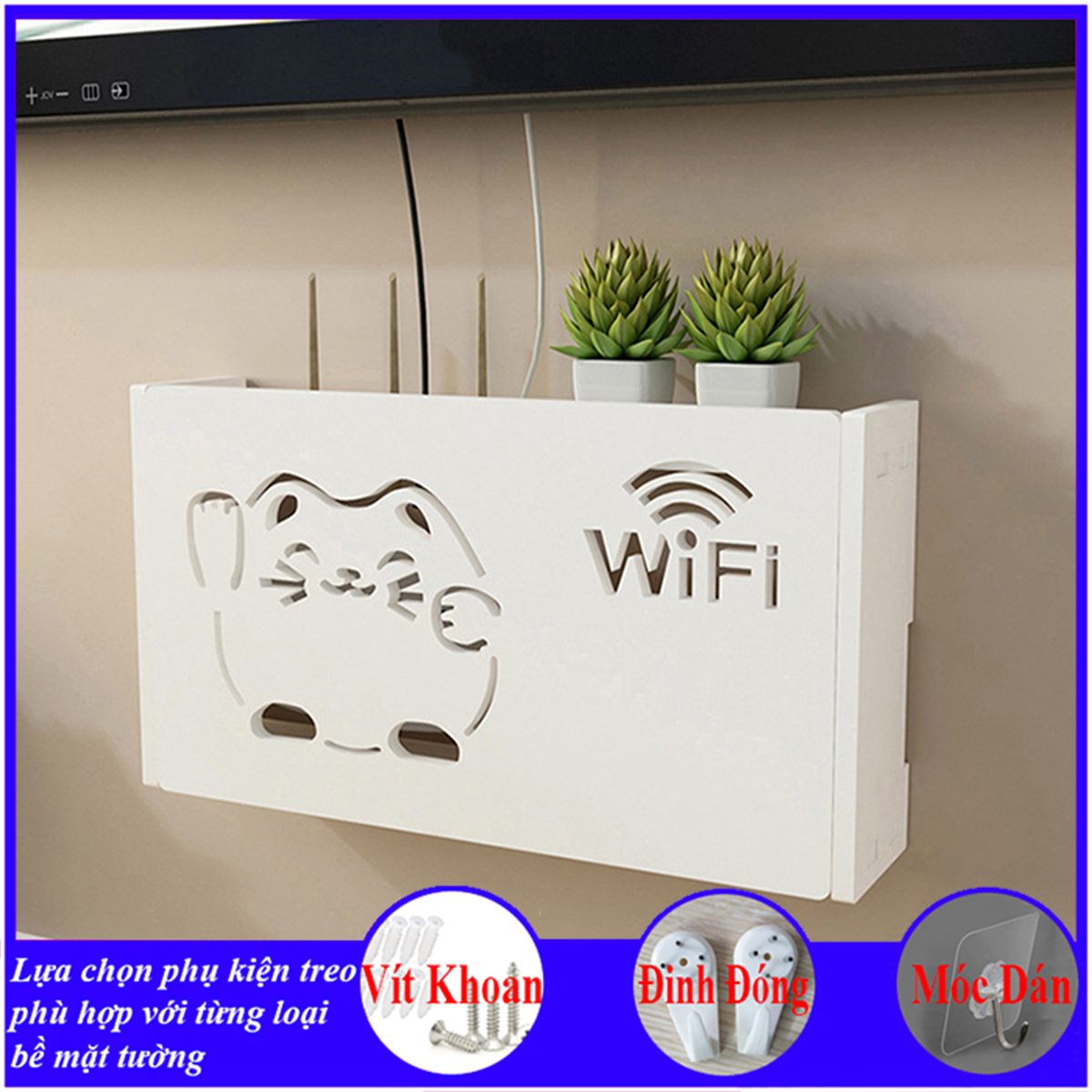 Hộp đựng wifi treo tường không cần khoan, chất liệu gỗ cao cấp, chống nước tuyệt đối, tạo không gian gọn gàng
